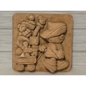 Vtg Kersten Brothers 1973 Ceramic Wall Hanging Clay Terra Cotta Tile Kid Wagon